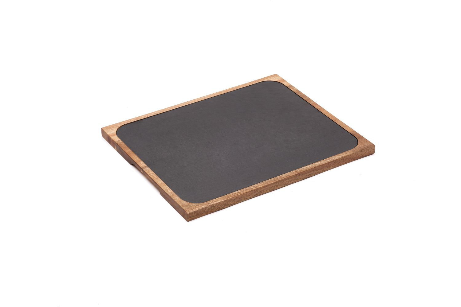 Ardósia de buffet GN 1/2 32,5x26,5cm com base de acácia 34,5x28,5cm