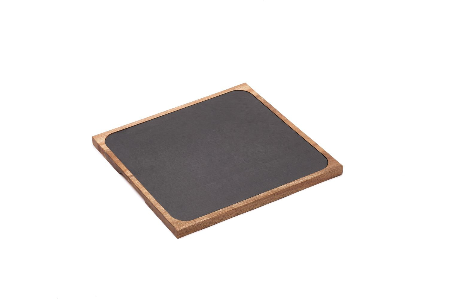 Ardósia de buffet GN 30x30cm com base de acácia 32x32x1,5cm