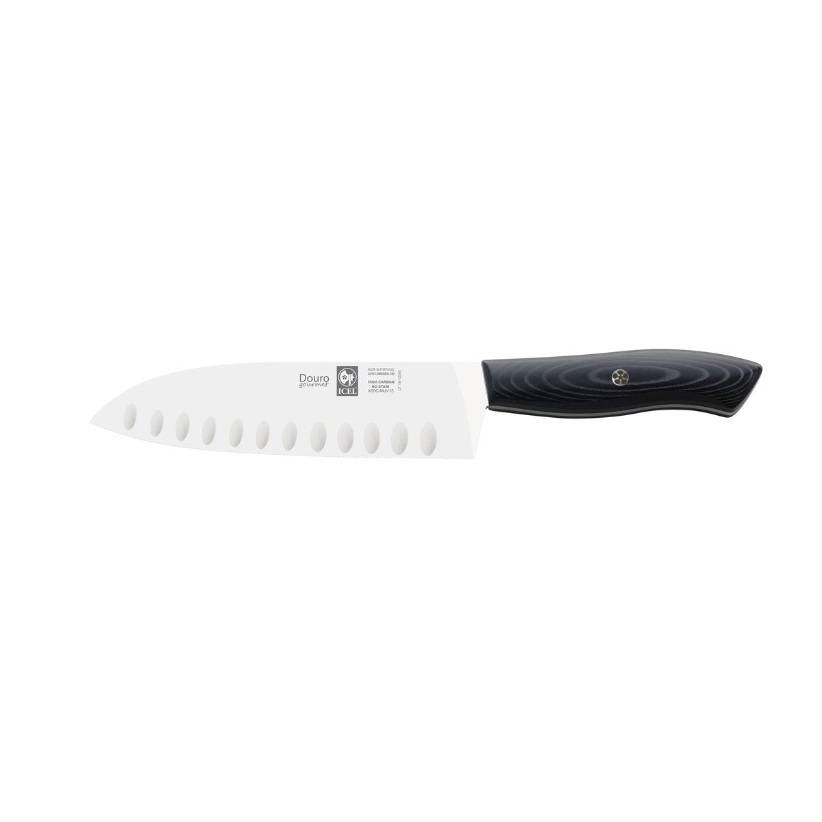 Faca Santoku alvéolos Douro Gourmet 18 cm, cabo de micarta preta