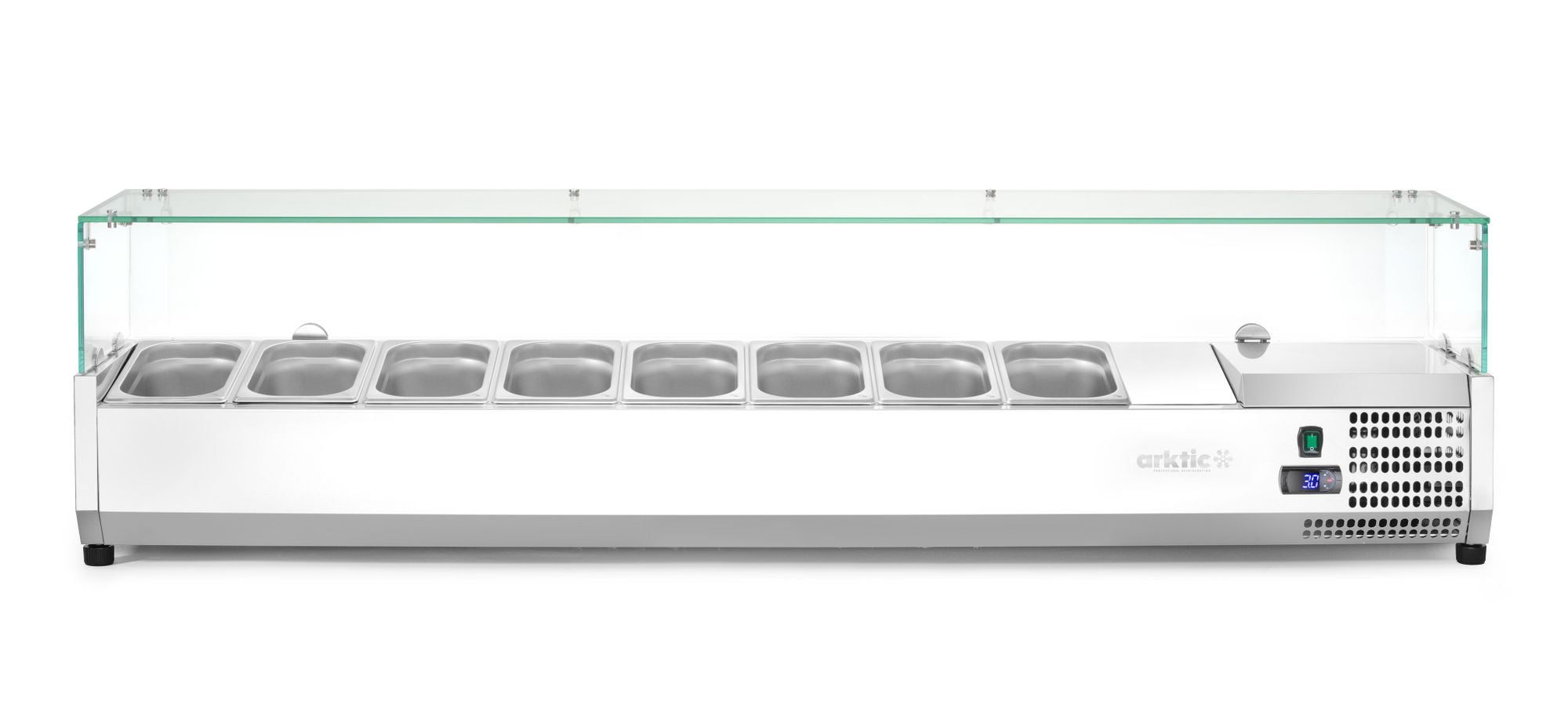 Servidor de bancada refrigerado 8x GN 1/4 com vitrine de vidro