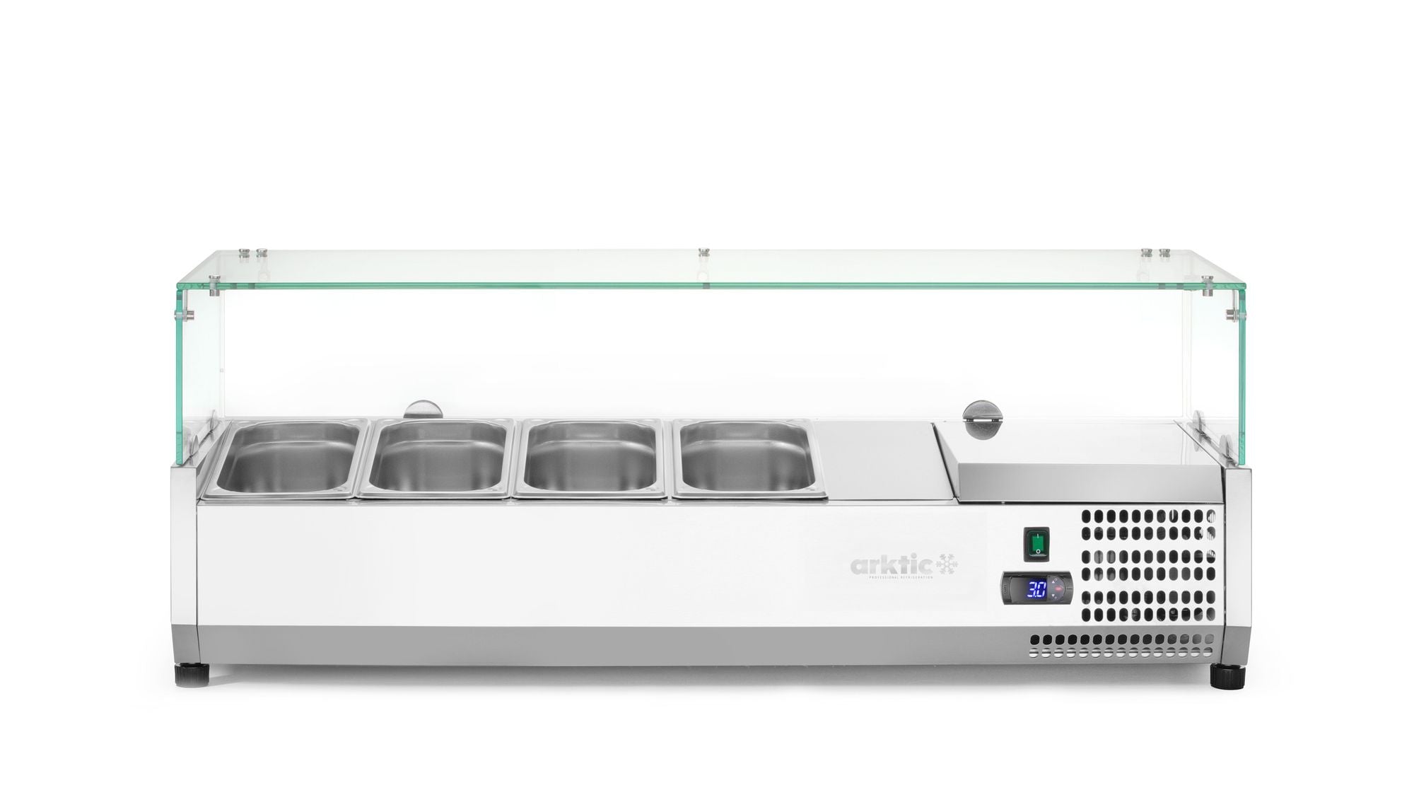 Expositor refrigerado de bancada 4x GN 1/3 vidro temperado