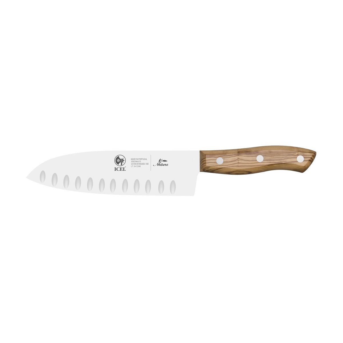 Faca Santoku alvéolos Nature 18 cm, cabo de oliveira
