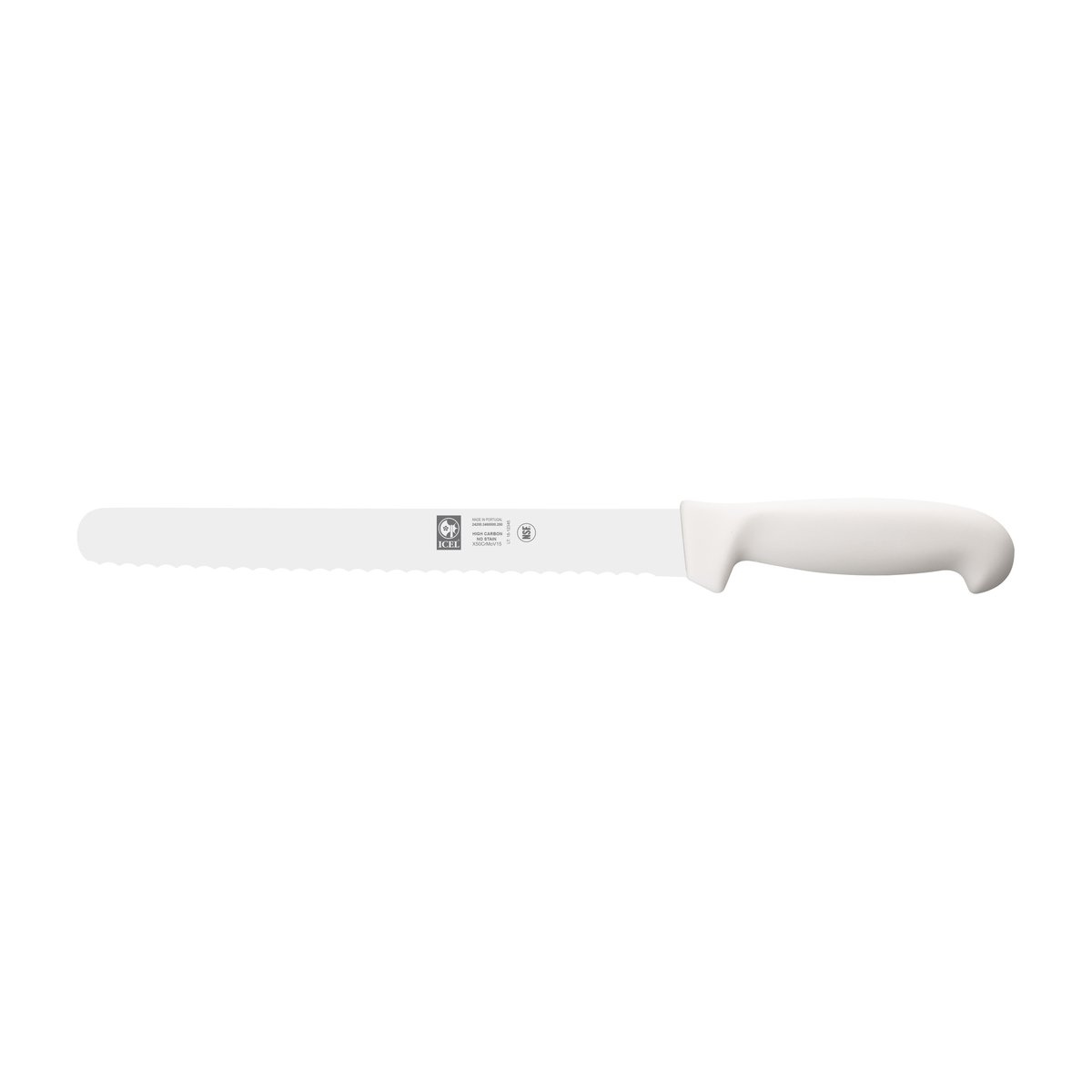Faca para carnes frias serrilha Prática 25 cm, cabo branco