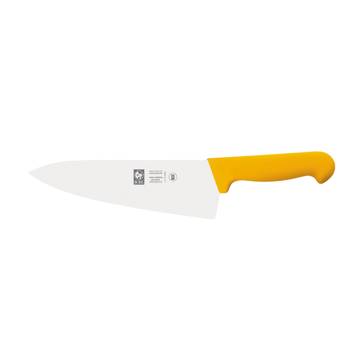 Faca de chefe lâmina larga 20 cm, cabo amarelo