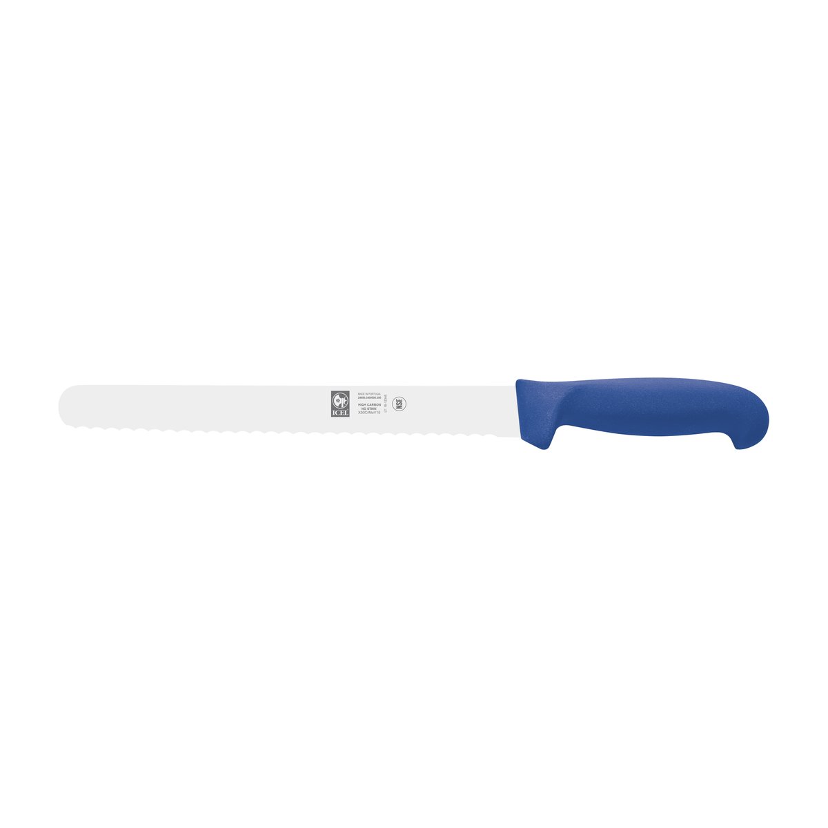 Faca para carnes frias serrilha Prática 25 cm, cabo azul