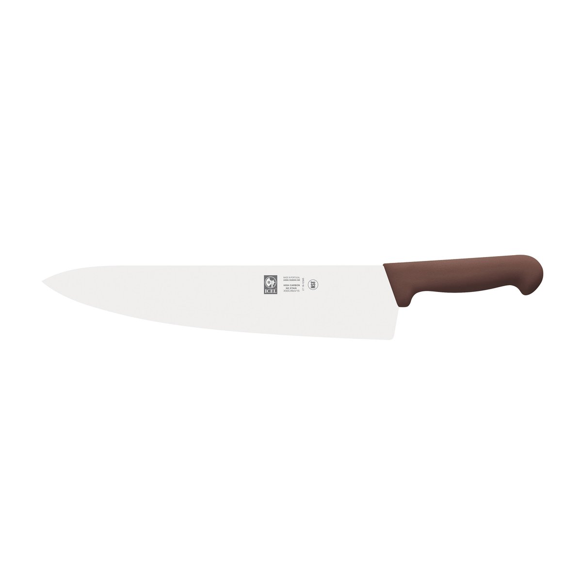 Faca de chefe lâmina larga 30 cm, cabo castanho