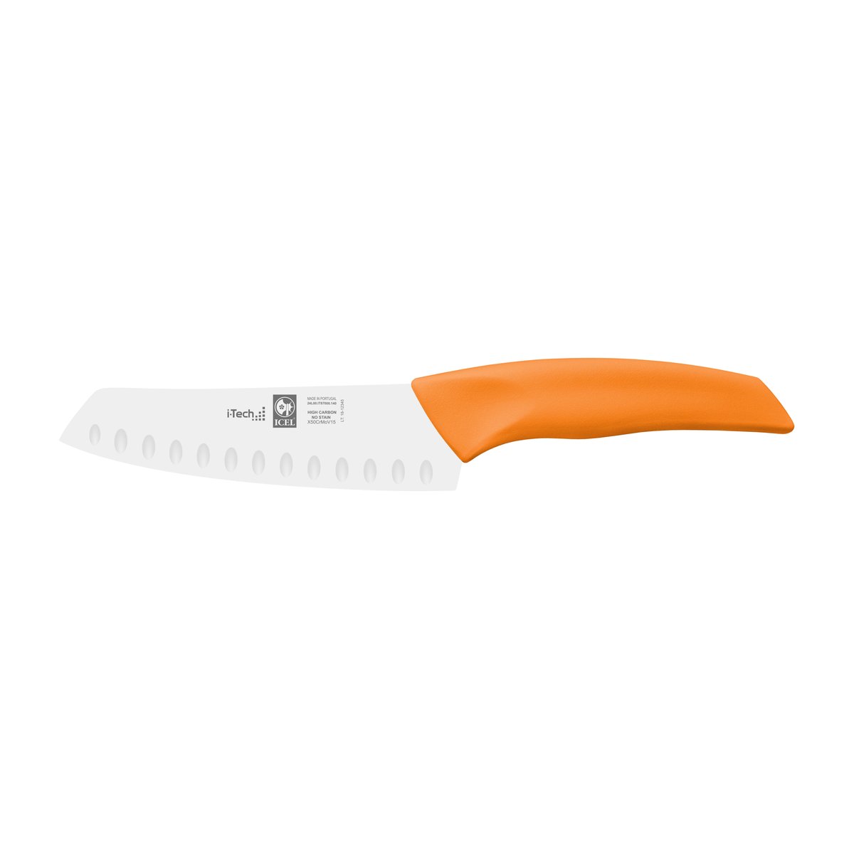 Faca Santoku alvéolos i-Tech 14 cm, cabo laranja