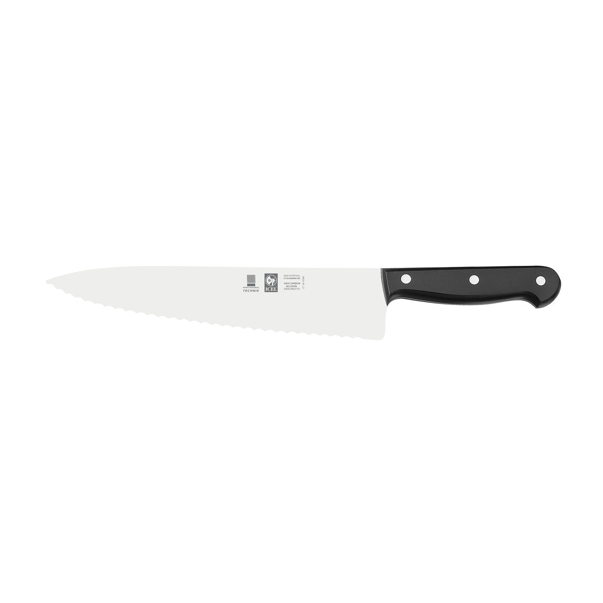 Faca de chefe serrilha Technik 20 cm, cabo preto