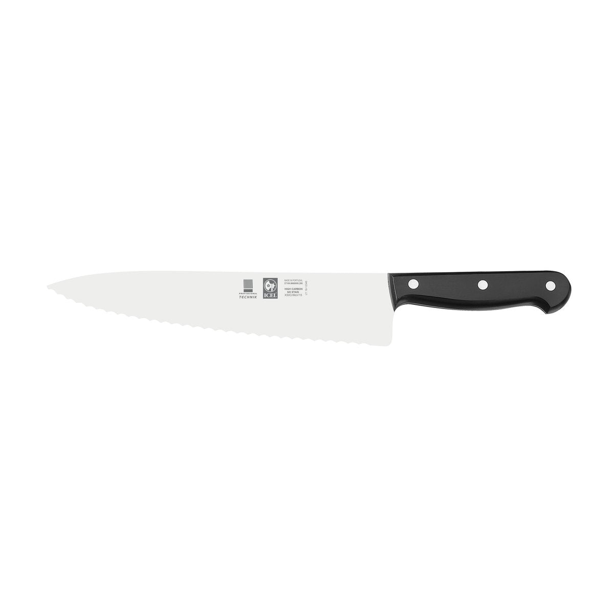Faca de chefe serrilha Technik 25 cm, cabo preto