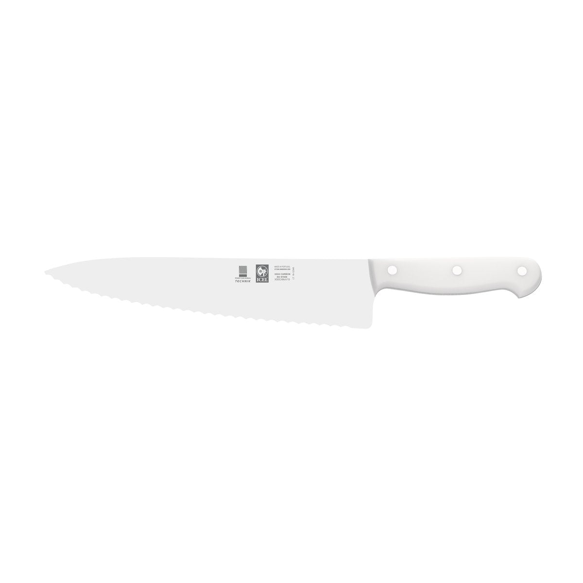 Faca de chefe serrilha Technik 20 cm, cabo branco