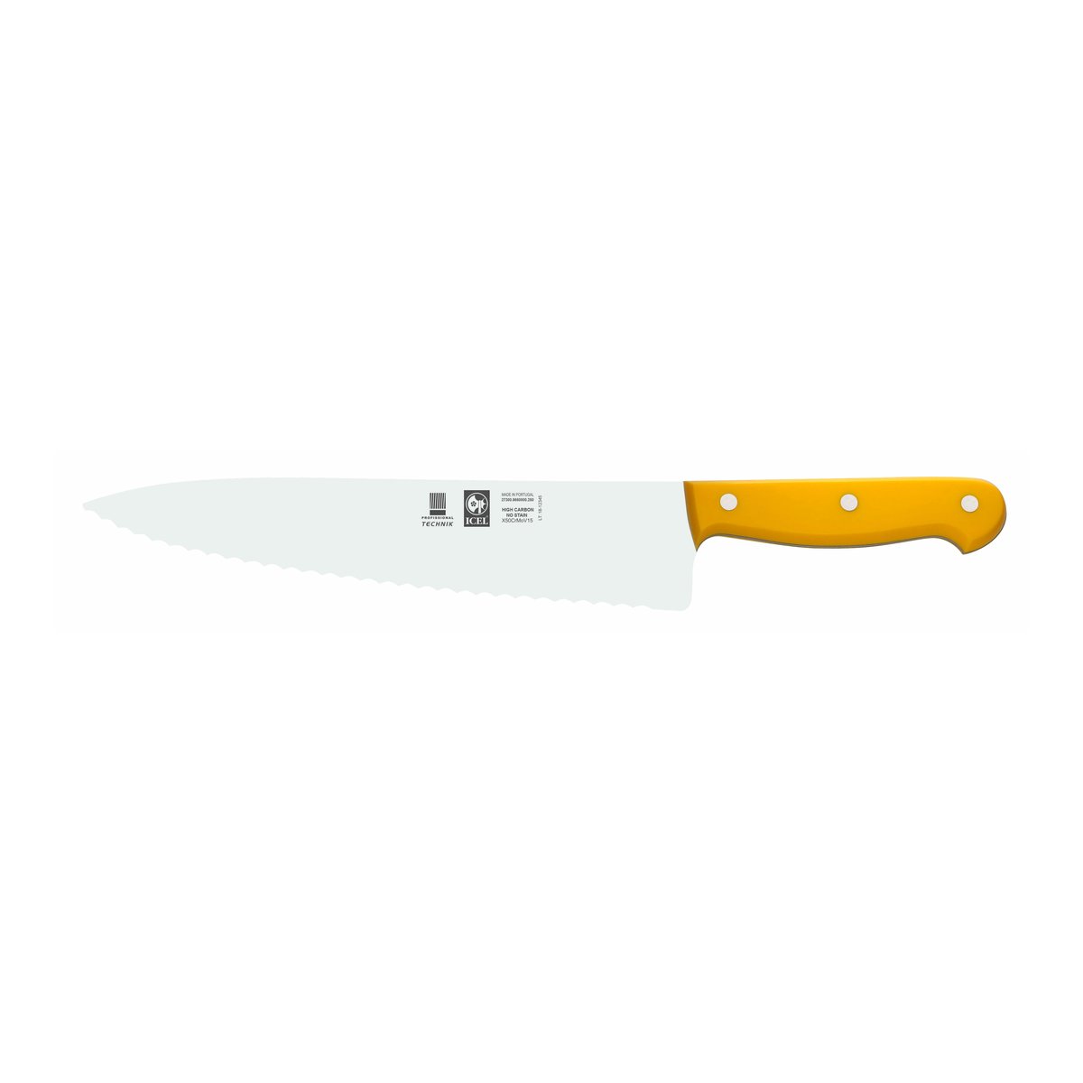 Faca de chefe serrilha Technik 25 cm, cabo amarelo