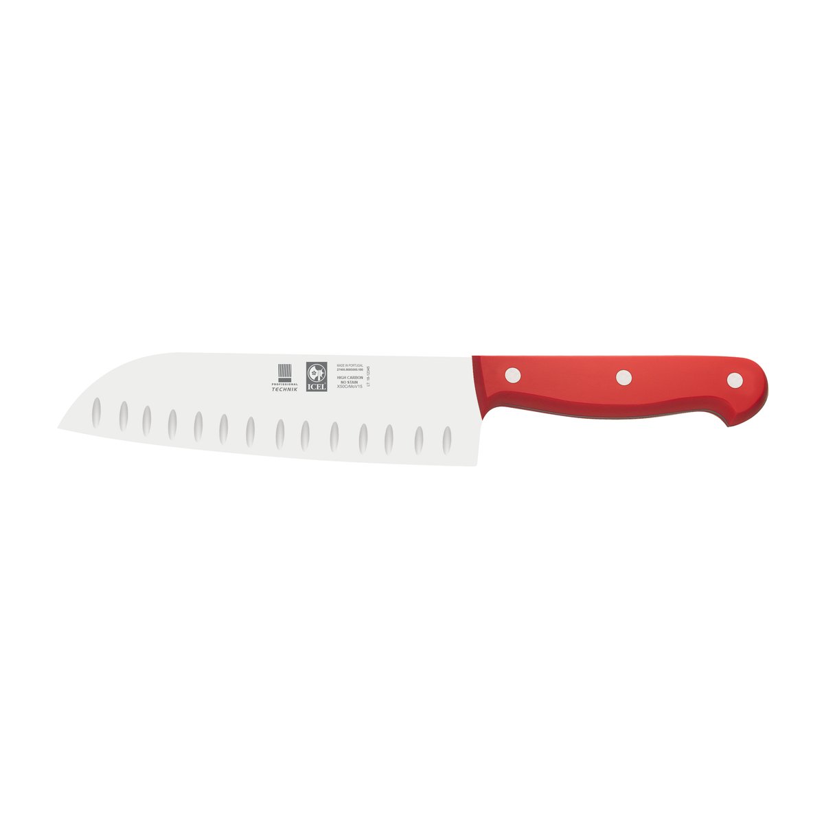 Faca Santoku alvéolos Technik 18 cm, cabo vermelho