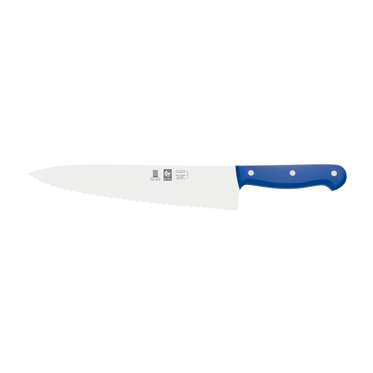 Faca de chefe serrilha Technik 20 cm, cabo azul
