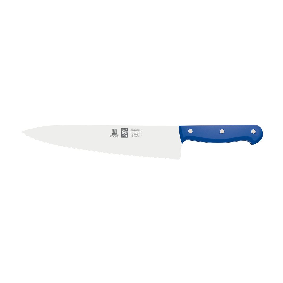 Faca de chefe serrilha Technik 25 cm, cabo azul