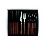 Conjunto para carne 12 peças, cabo de madeira prensada castanha