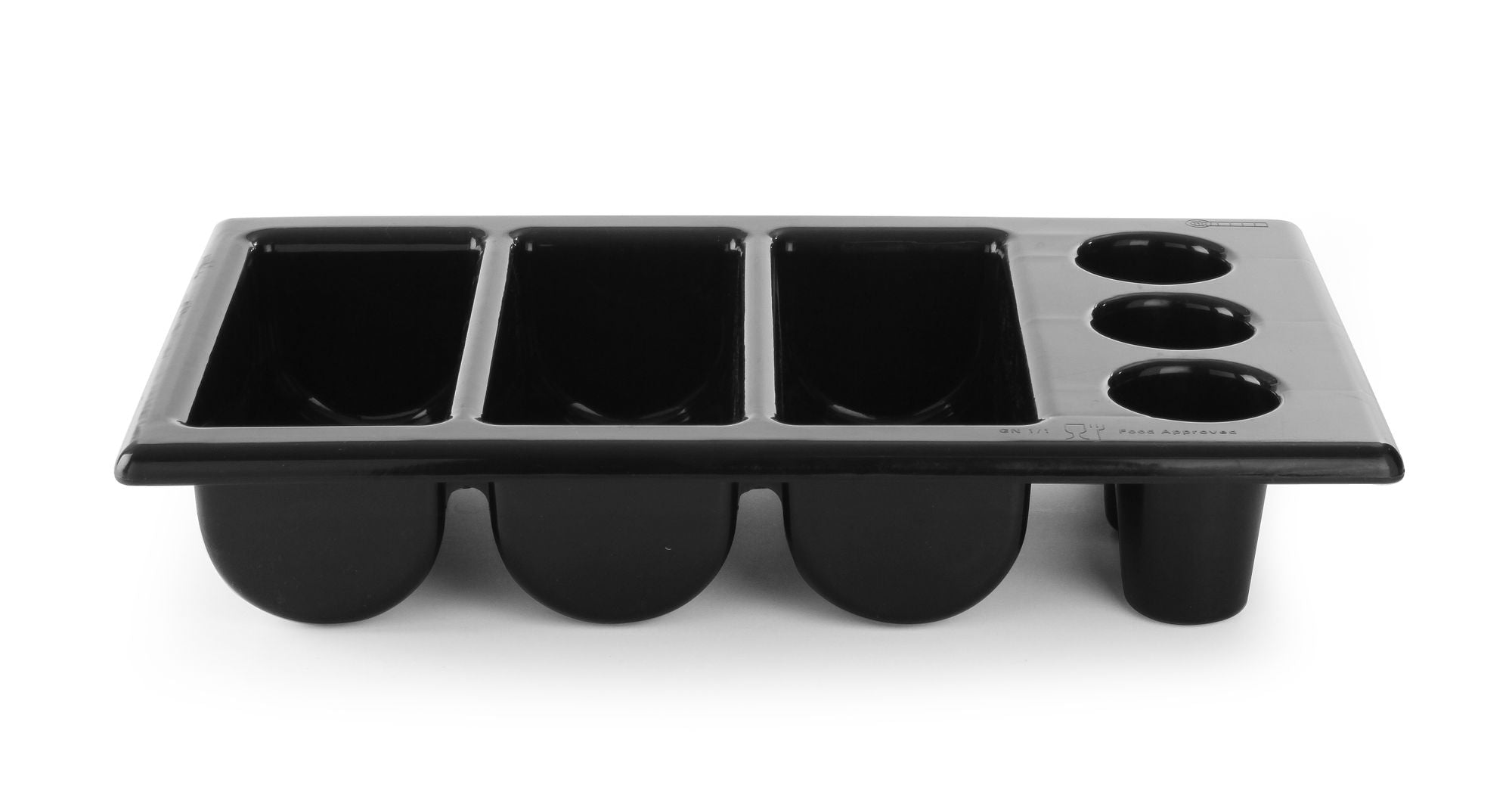 Bandeja de talheres preta 6 secções GN 1/1 105 mm polipropileno