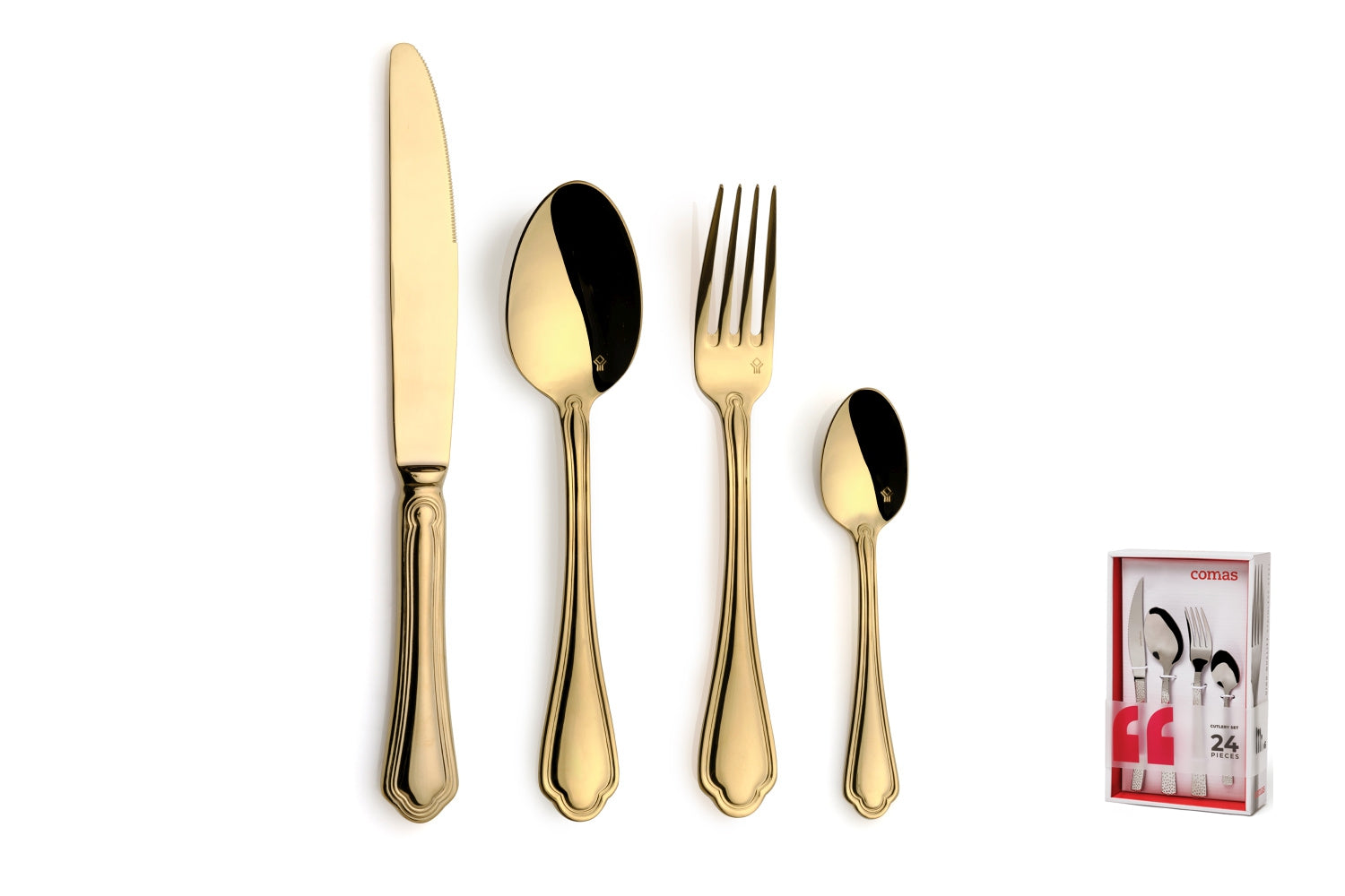 Faqueiro Sangiovese dourado 18/10, 24 peças
