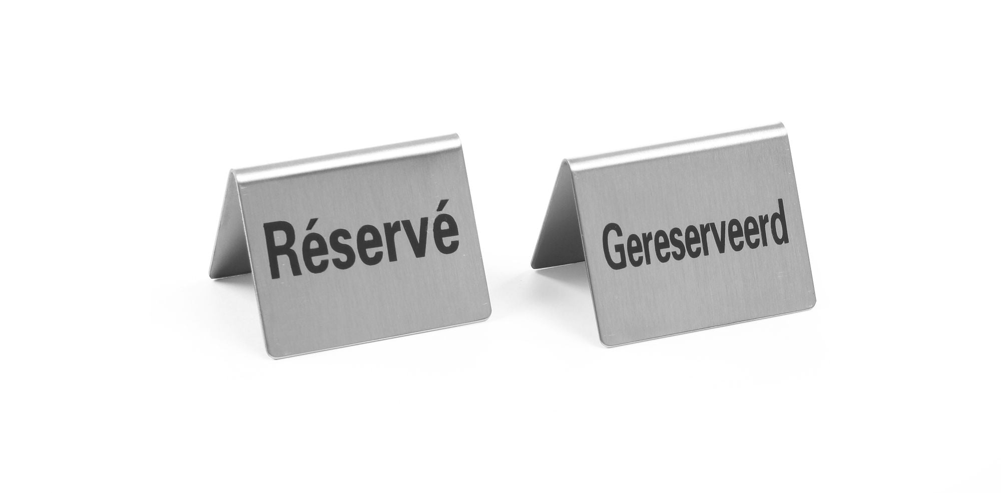 Sinal de mesa "Réservé" inox 50x35x40 mm – 4 unidades