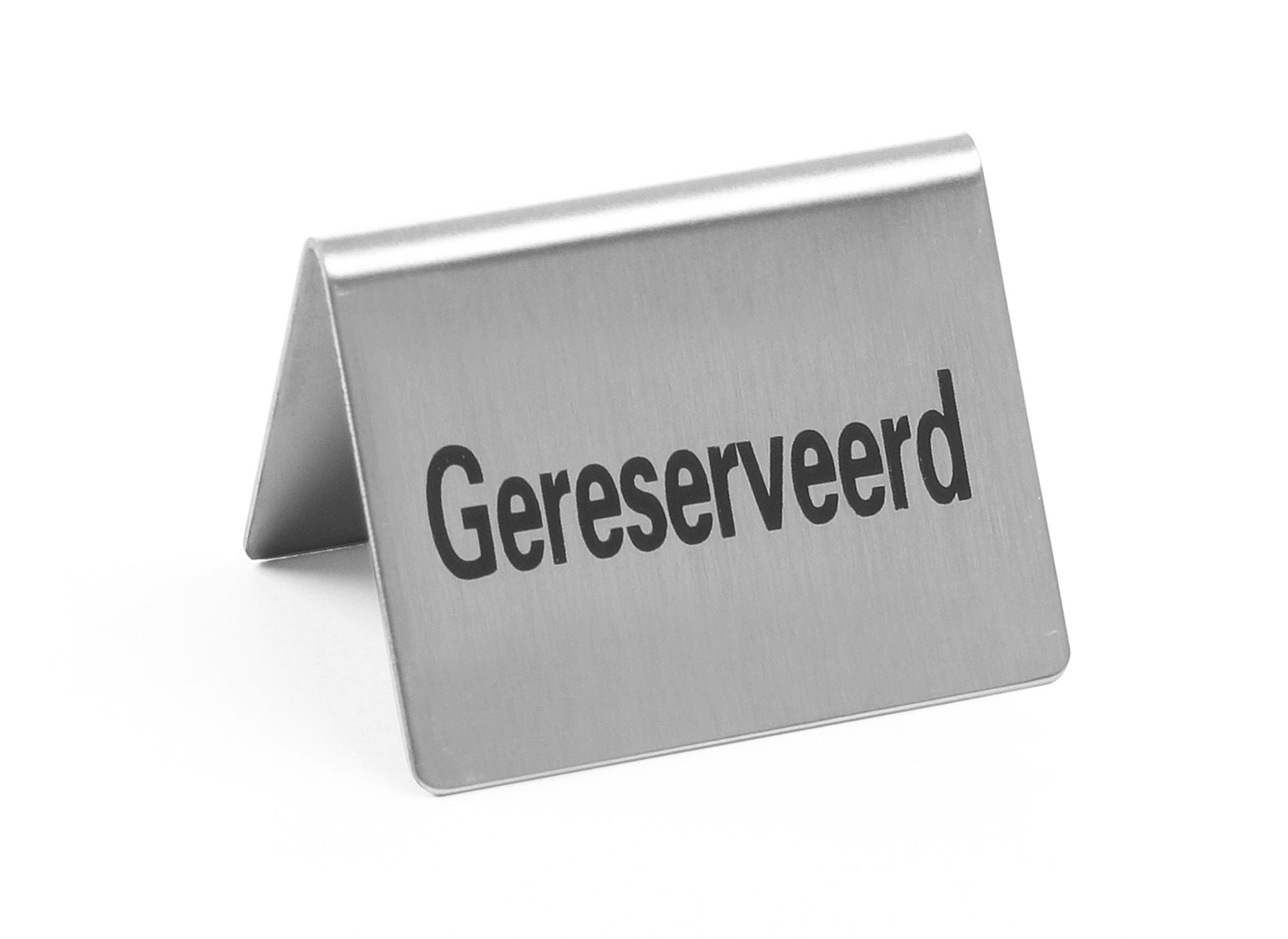 Sinal de mesa "Gereserveerd" inox 50x35x40 mm – 4 unidades
