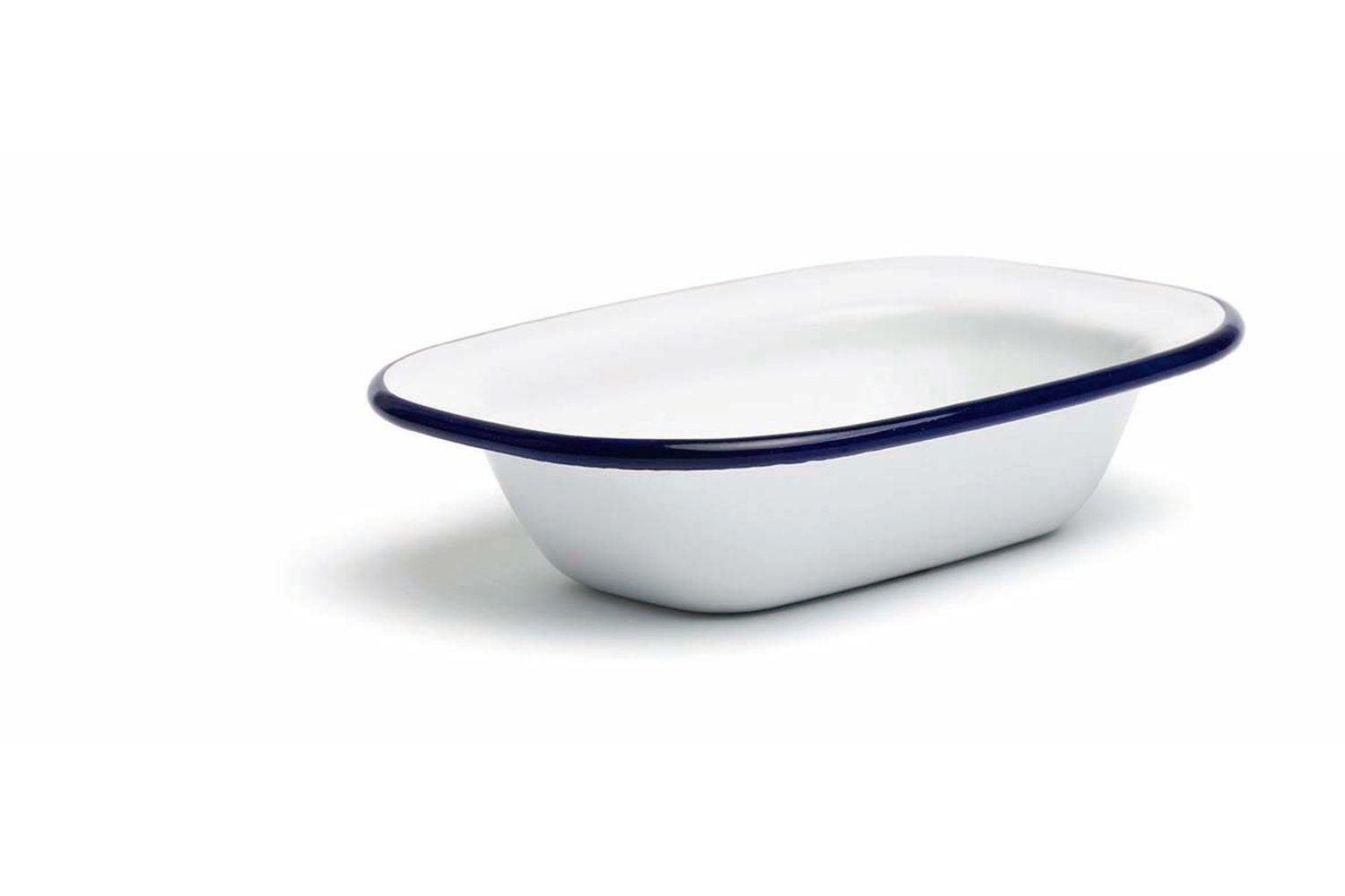Taça retangular Peltre branca/azul 20cm