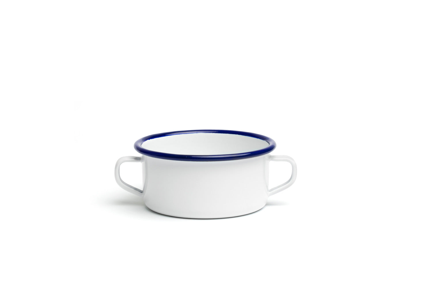 Caçarola Peltre branca/azul com 2 asas Ø10cm