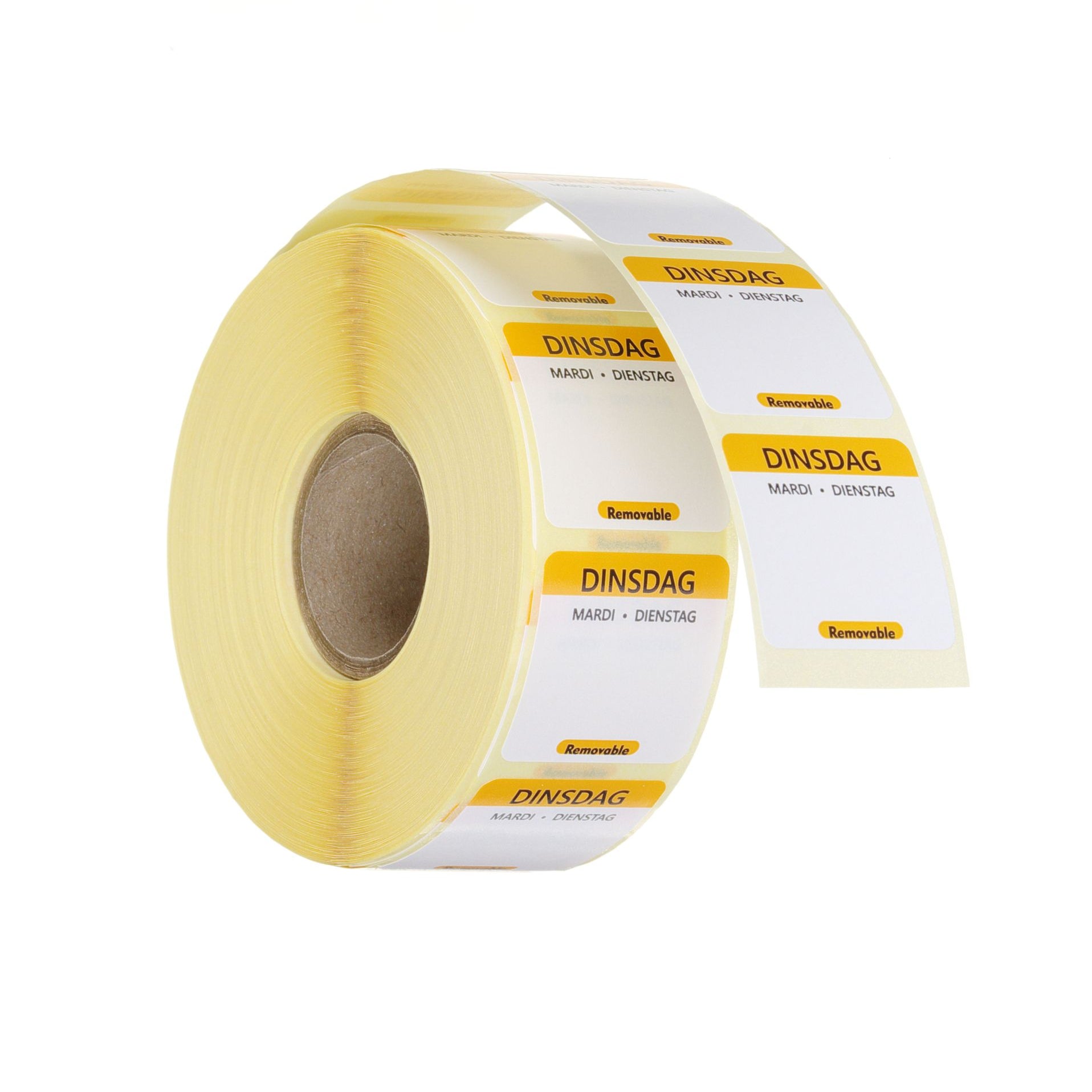 Etiqueta terça-feira NL-FR-DE reutilizável 25x25 mm rolo com 1000 unidades