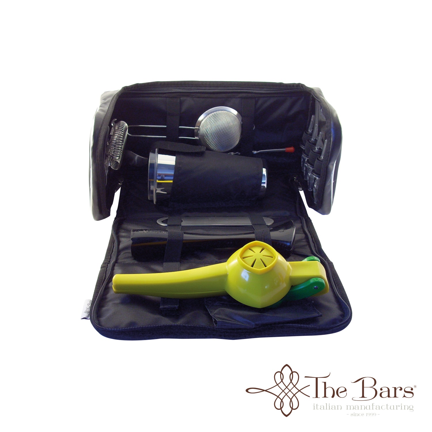 Mala cubo de bartender completa com espremedor amarelo