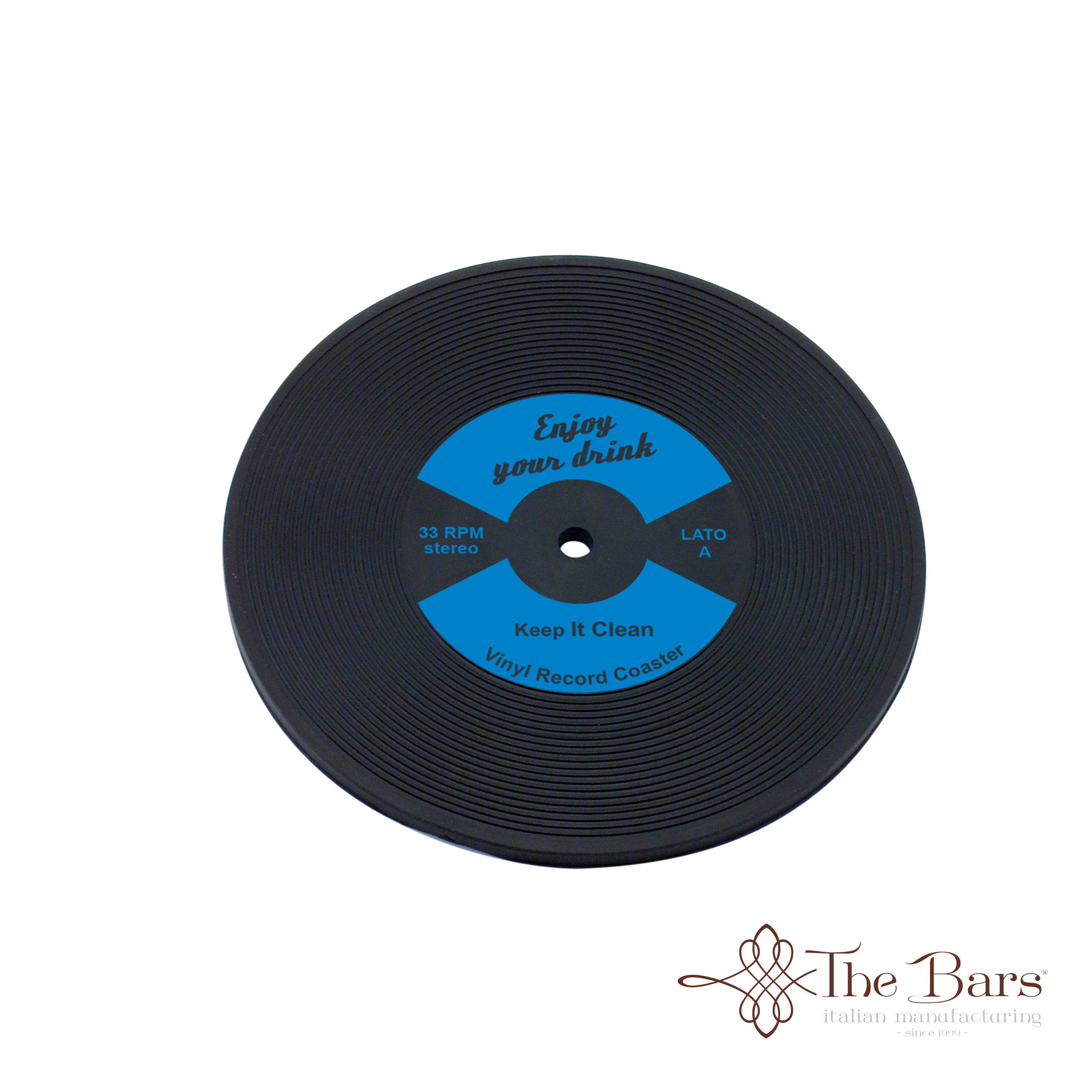 Base para copos disco de vinil etiqueta azul – 12 unidades