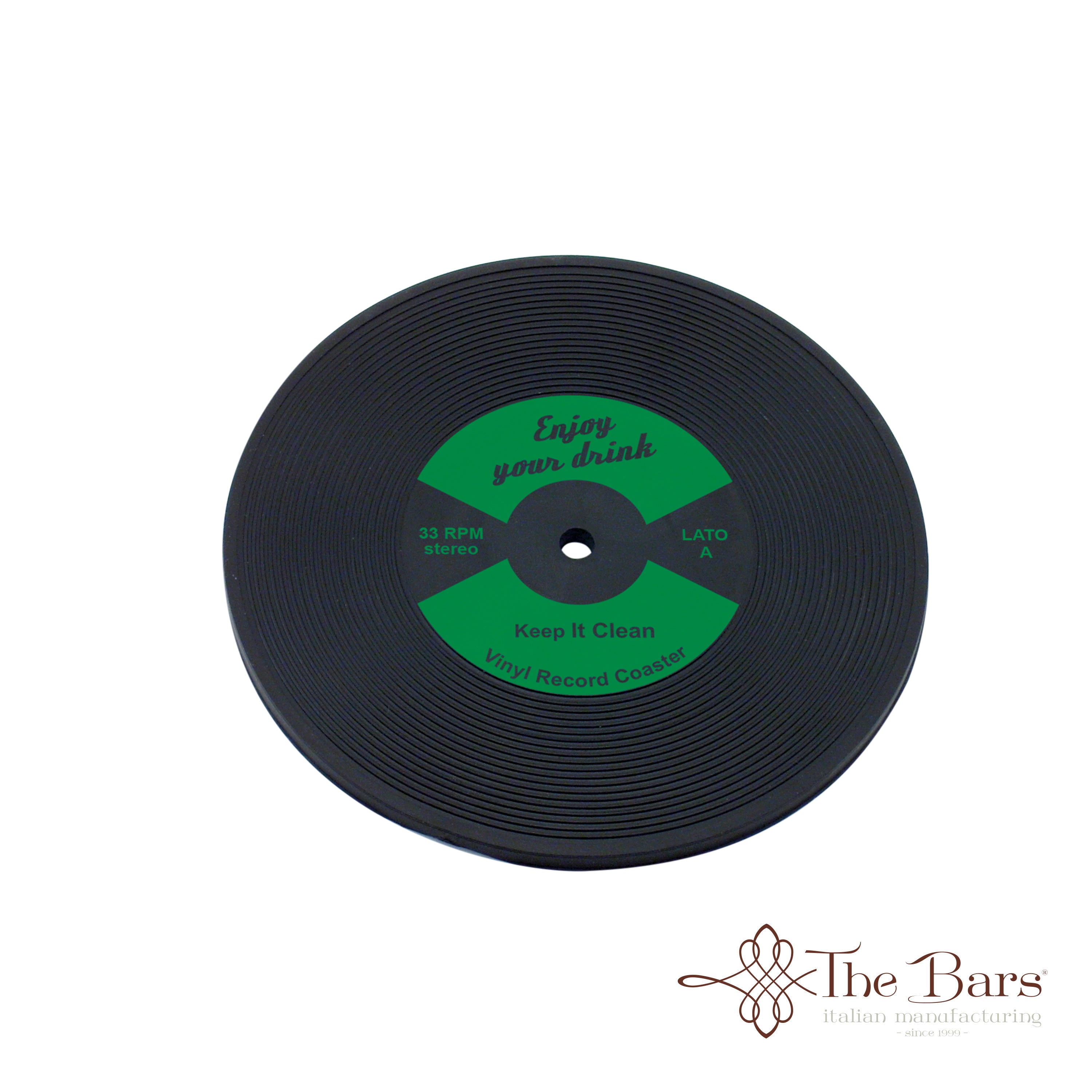 Base para copos em borracha disco de vinil verde – 12 unidades