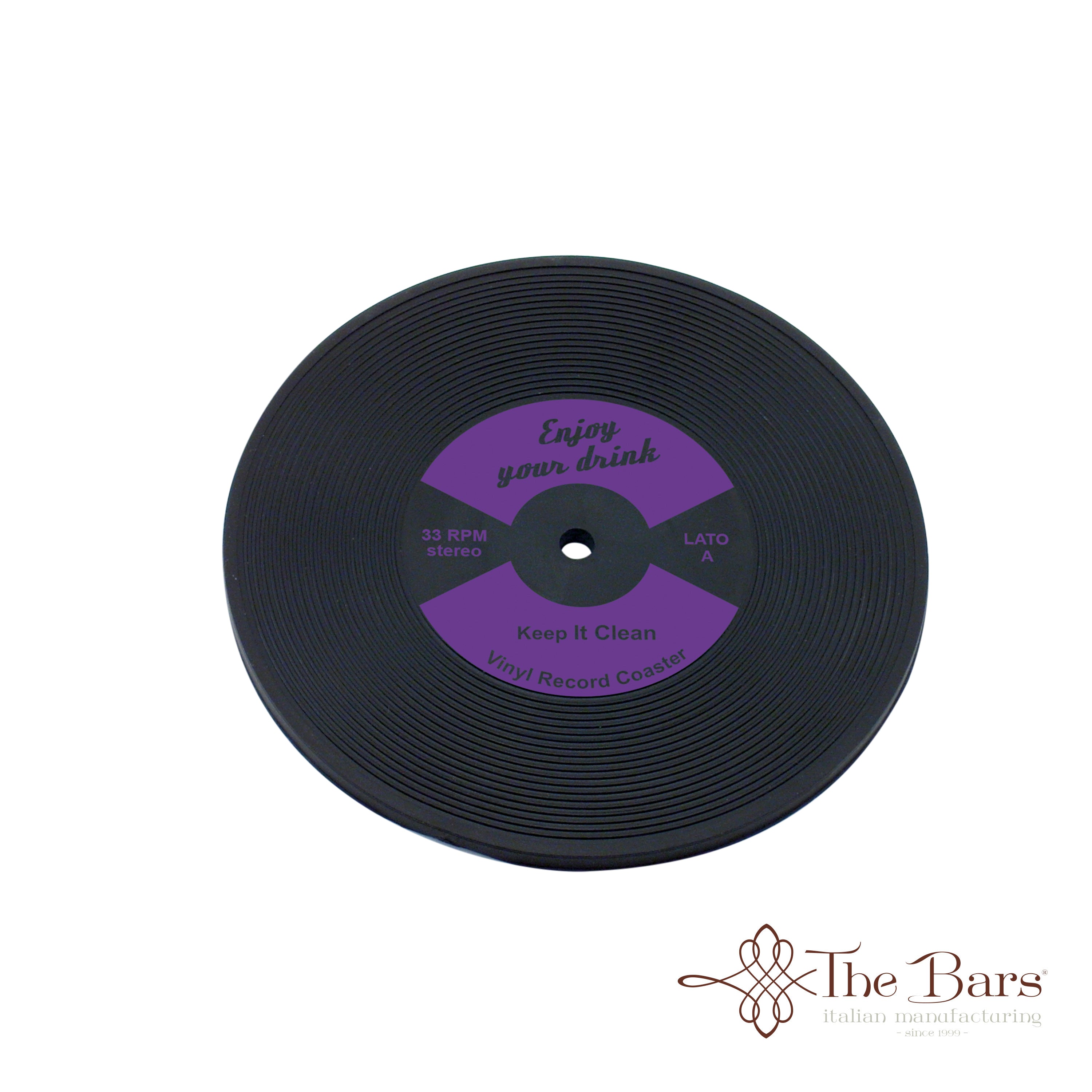 Base para copos em borracha disco de vinil roxo – 12 unidades